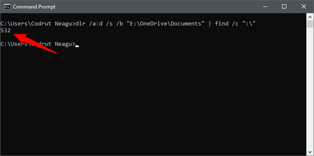 Usando la línea de comando (cmd) para contar subcarpetas de una carpeta