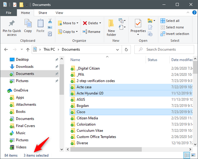 Uso del Explorador de archivos para contar elementos seleccionados en una carpeta
