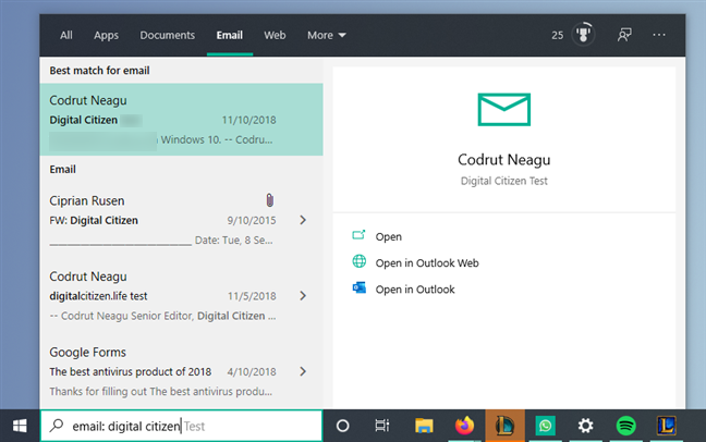 La búsqueda puede incluir resultados de correo electrónico personal, fotos, videos y más