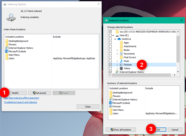 Cómo agregar nuevas ubicaciones o eliminar ubicaciones del índice de búsqueda de Windows 10