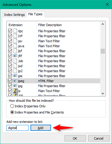 Agregar un nuevo tipo de archivo al índice de búsqueda de Windows 10