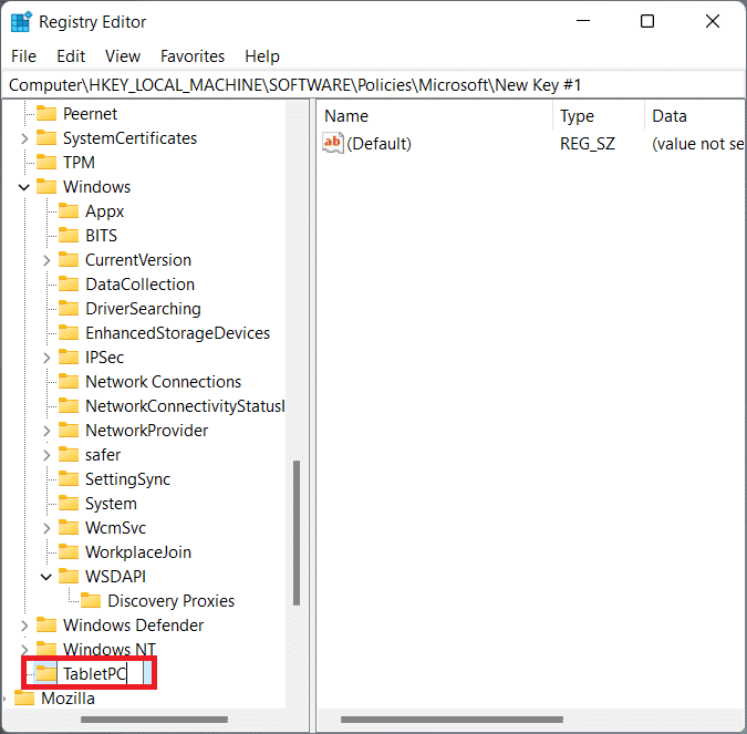 cambie el nombre de la nueva clave a TabletPC.  ¿Cómo deshabilitar la herramienta de recorte en Windows 11?