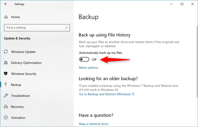 Deshabilite las copias de seguridad automáticas del historial de archivos