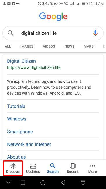 Icono de Google Discover en la página de resultados de búsqueda