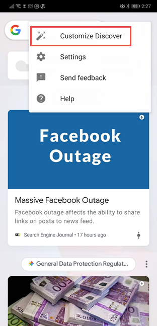 Presiona Personalizar Descubrir