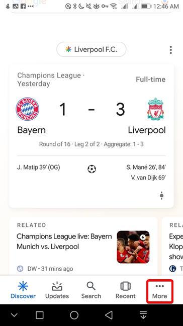 Toca Más en la aplicación de Google