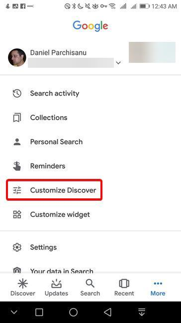 Personaliza Discover en la aplicación de Google
