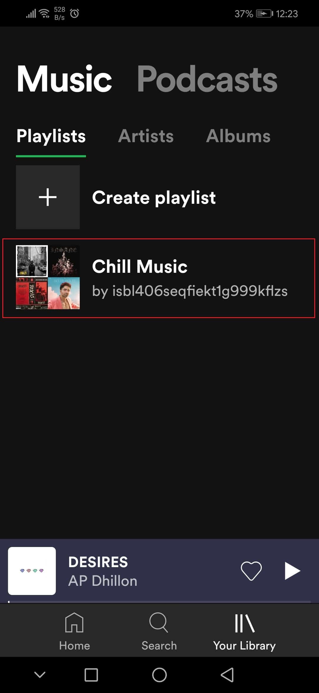 vaya a la biblioteca y toque la lista de reproducción en Honor Play Android