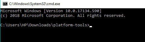 Abra un símbolo del sistema escribiendo cmd en el cuadro de ruta y presione enter | Instalar ADB en Windows 10