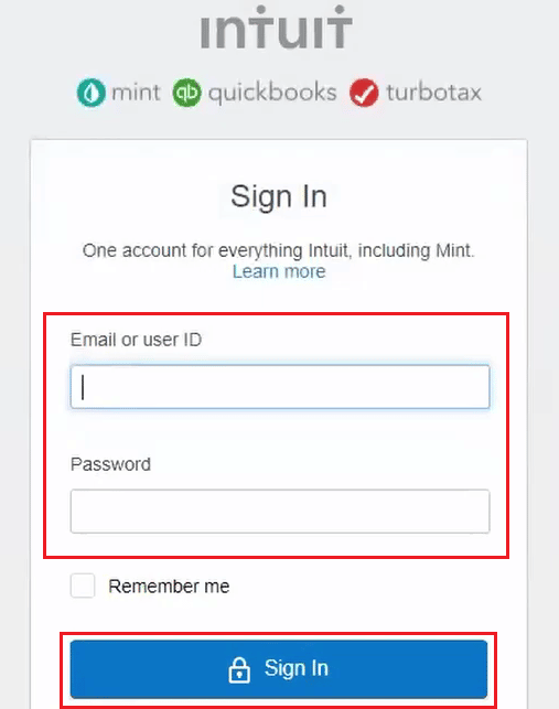Inicie sesión en su cuenta de Intuit Mint en su navegador