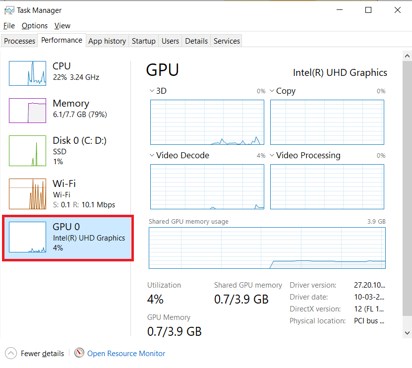Haga clic en GPU en el lado izquierdo.