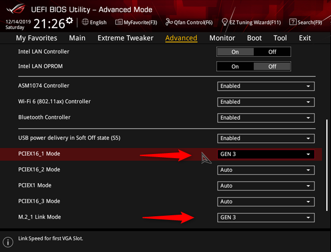 Configuración de la interfaz PCI Express en ASUS ROG Crosshair VIII Hero (Wi-Fi)