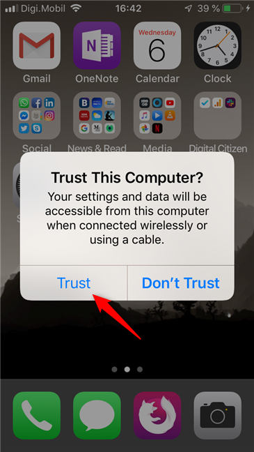 Al responder a la pregunta ¿Confías en esta computadora? Pregunta en el iPhone
