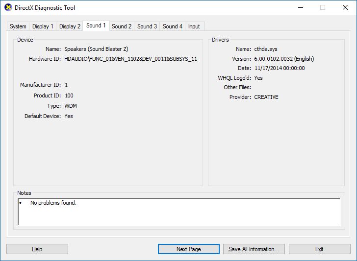 Herramienta de diagnóstico de DirectX, dxdiag, Windows