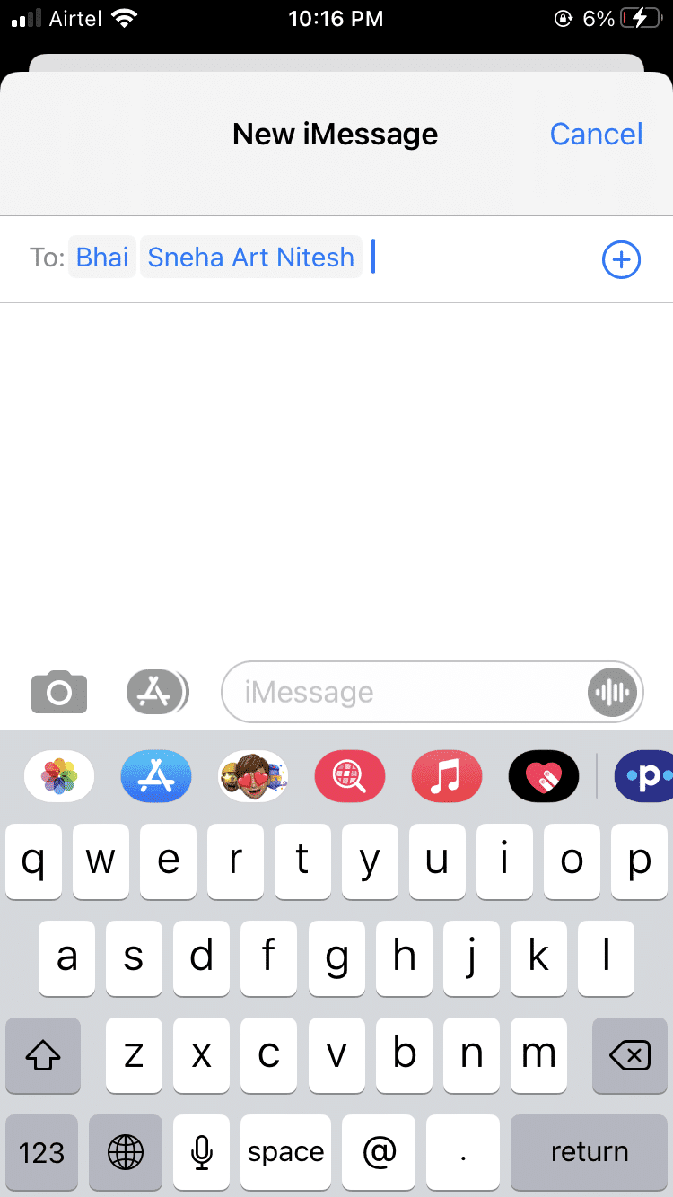 En Nuevo iMessage, escriba los nombres de los contactos que desea agregar al grupo