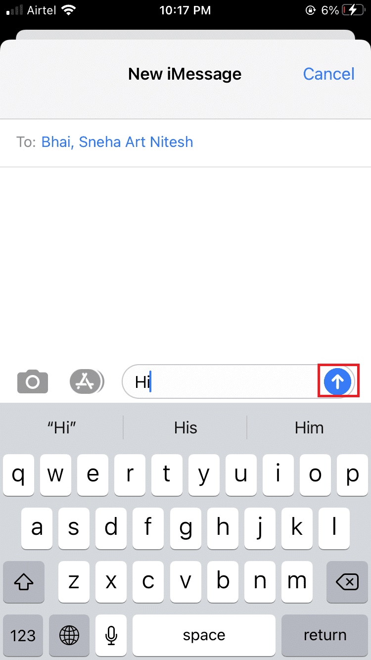 Toca el icono de la flecha para enviarlo |  Cómo enviar un mensaje de texto grupal en iPhone