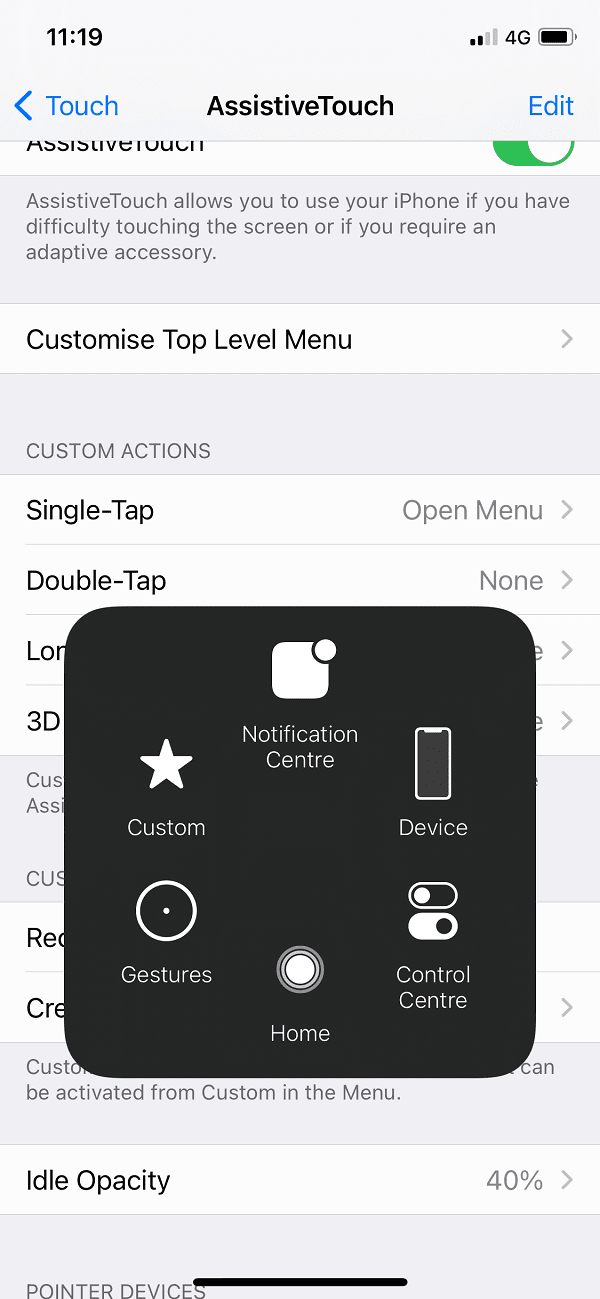 Una vez que cree el gesto, podrá ver una superposición transparente y redonda de color gris en su pantalla