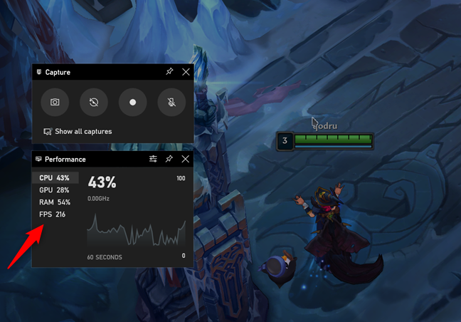 Xbox Game Bar muestra los fotogramas por segundo generados por los juegos (FPS)