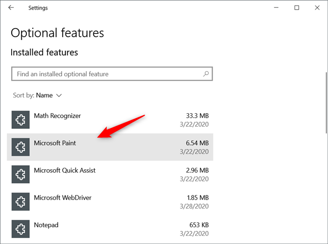 Paint, Notepad y WordPad se pueden desinstalar de Windows 10