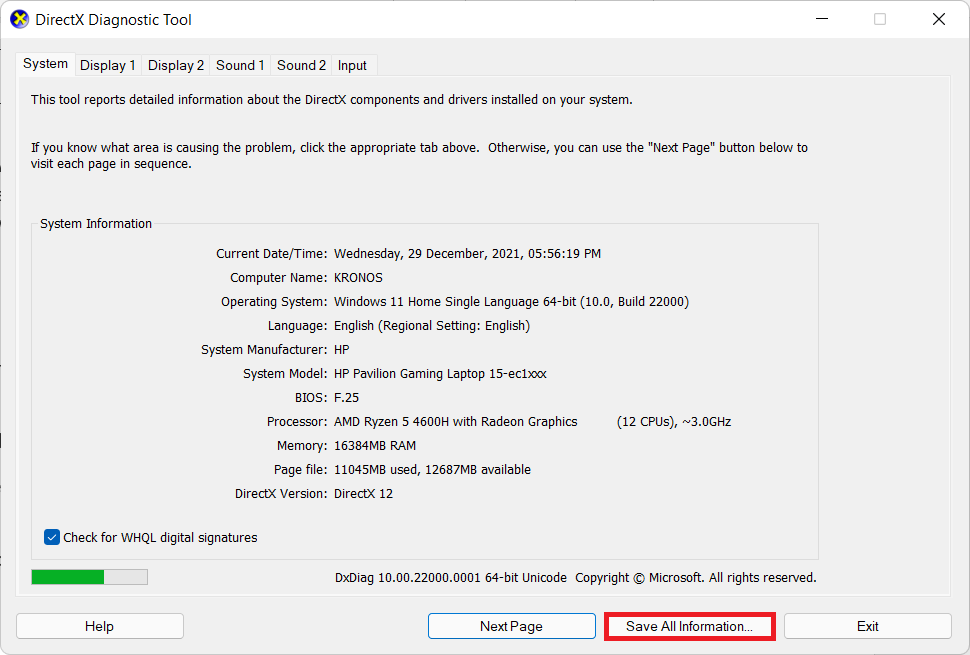 Herramienta de diagnóstico DirectX