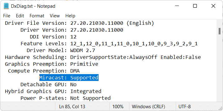 Informe de diagnóstico de DirectX