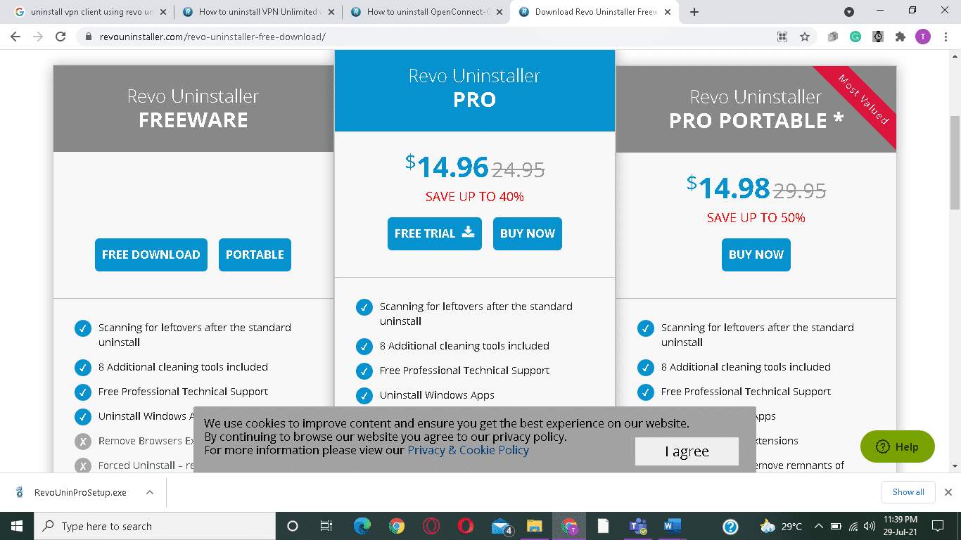 Instale Revo Uninstaller desde el sitio web oficial haciendo clic en DESCARGA GRATUITA.