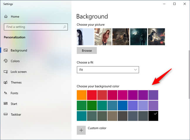 Elegir un color de fondo para cuando el fondo de pantalla no llene la pantalla