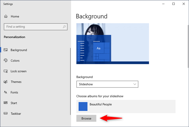 Navegando para seleccionar la carpeta con los fondos de pantalla
