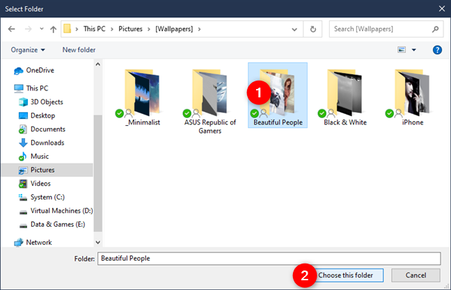Elegir usar una carpeta de imágenes para el fondo del escritorio
