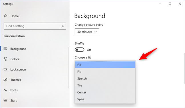Elegir cómo los fondos de pantalla se ajustan a la pantalla