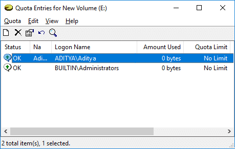 Haga doble clic en el usuario en la ventana Entradas de cuota