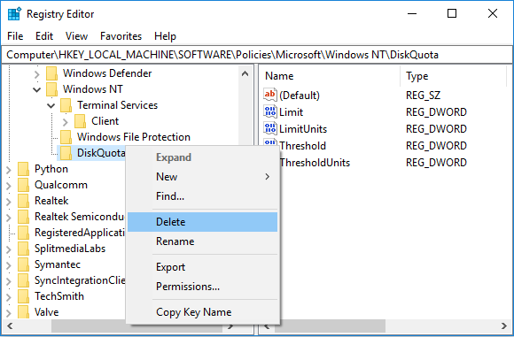 Deshacer límite de cuota de disco predeterminado y nivel de advertencia para nuevos usuarios