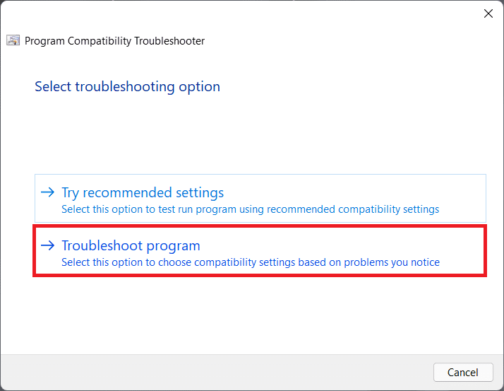 Solucionador de problemas de compatibilidad de programas.  Cómo reparar el error de Minecraft 0x803f8001 en Windows 11