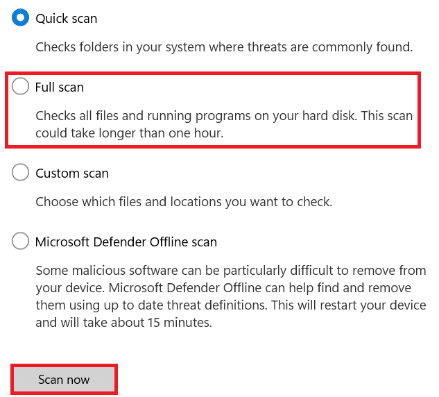 Diferentes tipos de Escaneos disponibles en Seguridad de Windows.  Cómo reparar el error de Minecraft 0x803f8001 en Windows 11