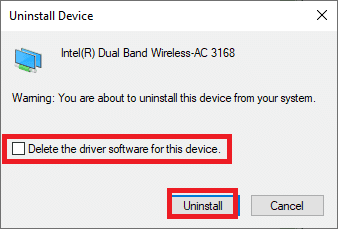 Marque la casilla eliminar el controlador y haga clic en desinstalar