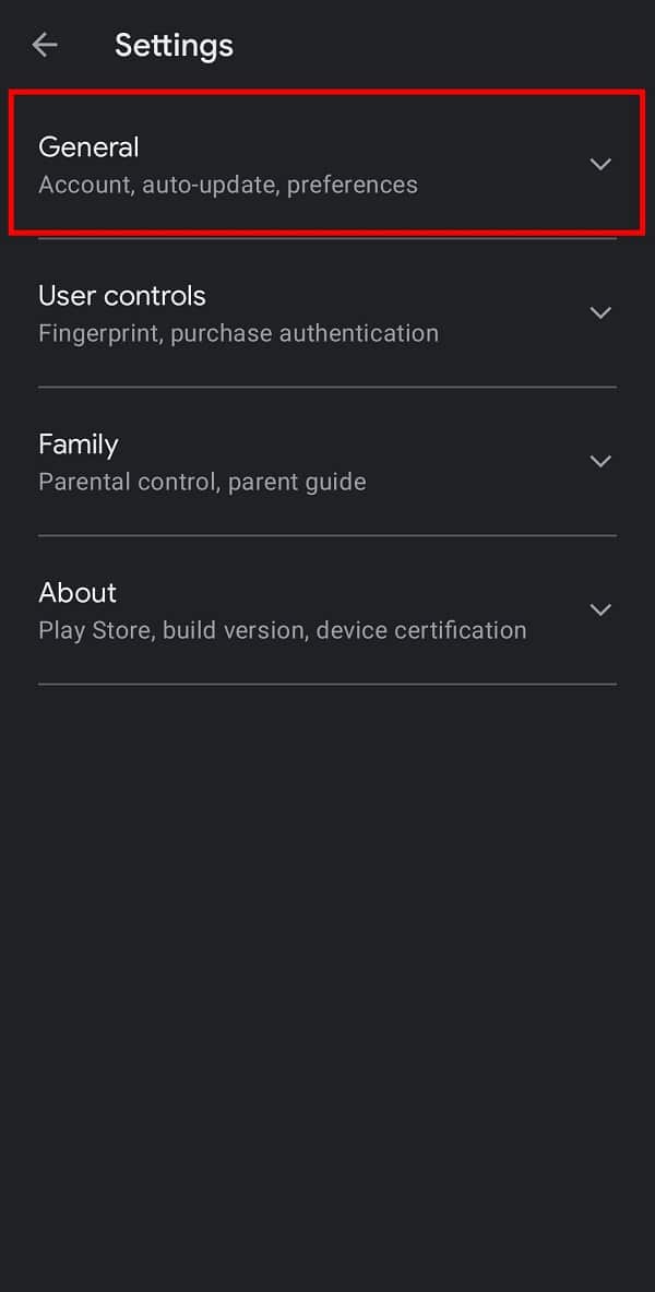 Toca la opción General para acceder a más opciones.