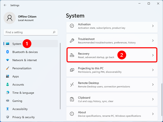 Abra Sistema> Recuperación en Configuración