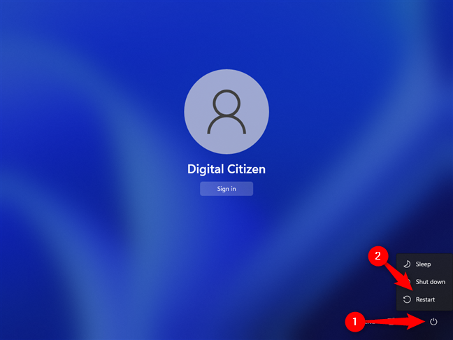 Reinicie su PC desde la pantalla de inicio de sesión