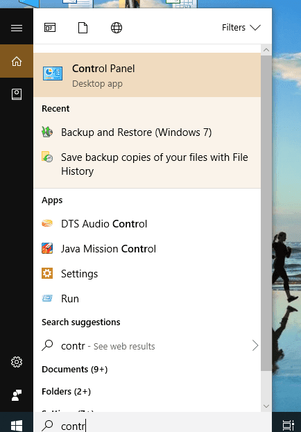 Abra el Panel de control buscando en la barra de búsqueda
