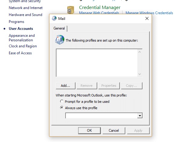 si no tiene ningún perfil agregado, aparecerá el cuadro a continuación |  Arreglar archivos de datos de Outlook dañados