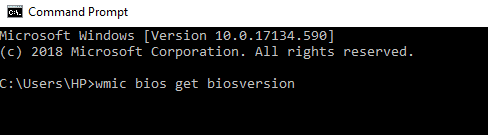 Para verificar la versión del BIOS, escriba el comando en el símbolo del sistema