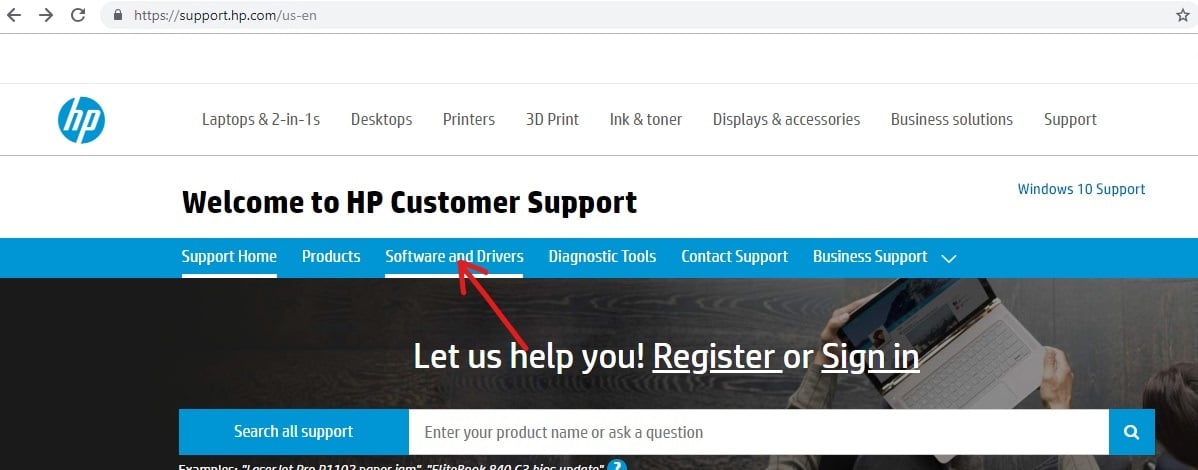 Haga clic en Software y controladores en el sitio web de su fabricante