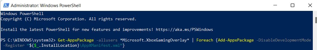 reinstale xboxgamingoverlay para todos los usuarios de Windows PowerShell