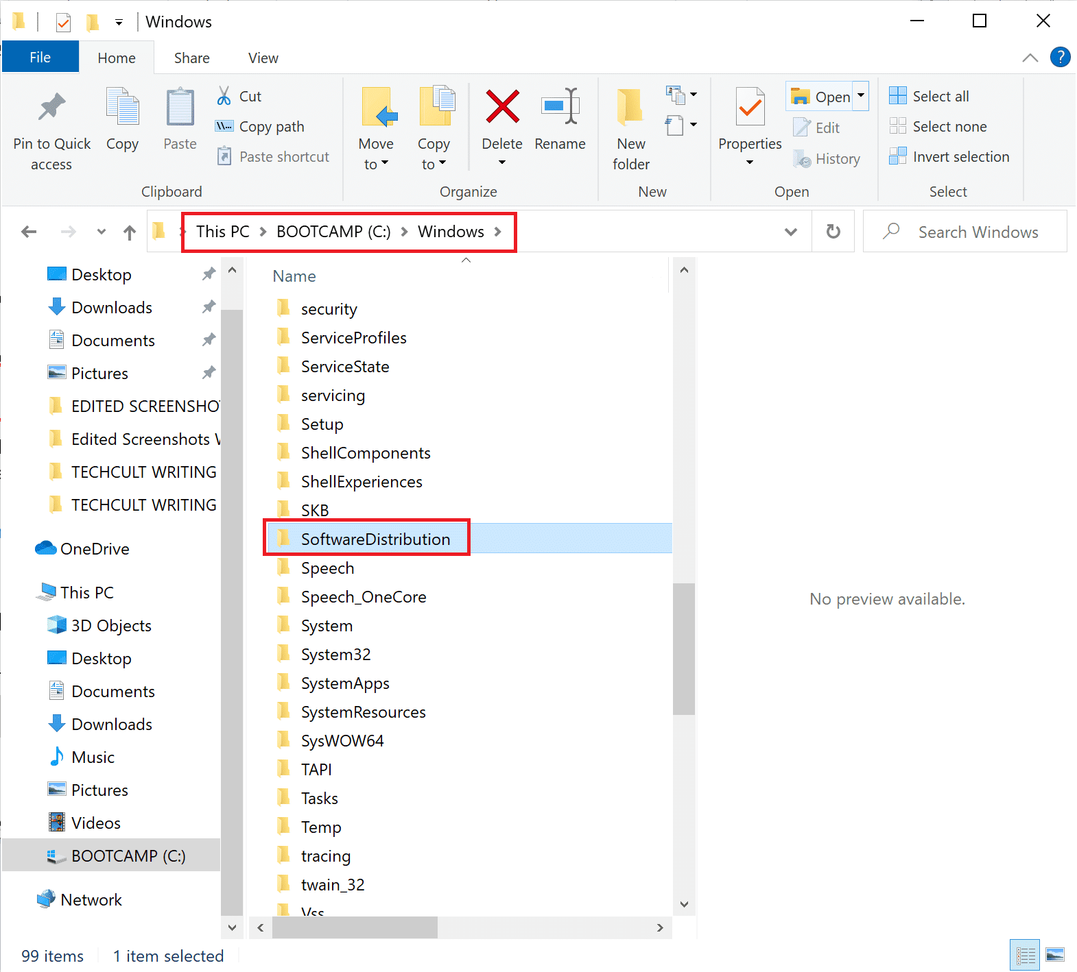 Haga clic en la carpeta titulada SoftwareDistribution