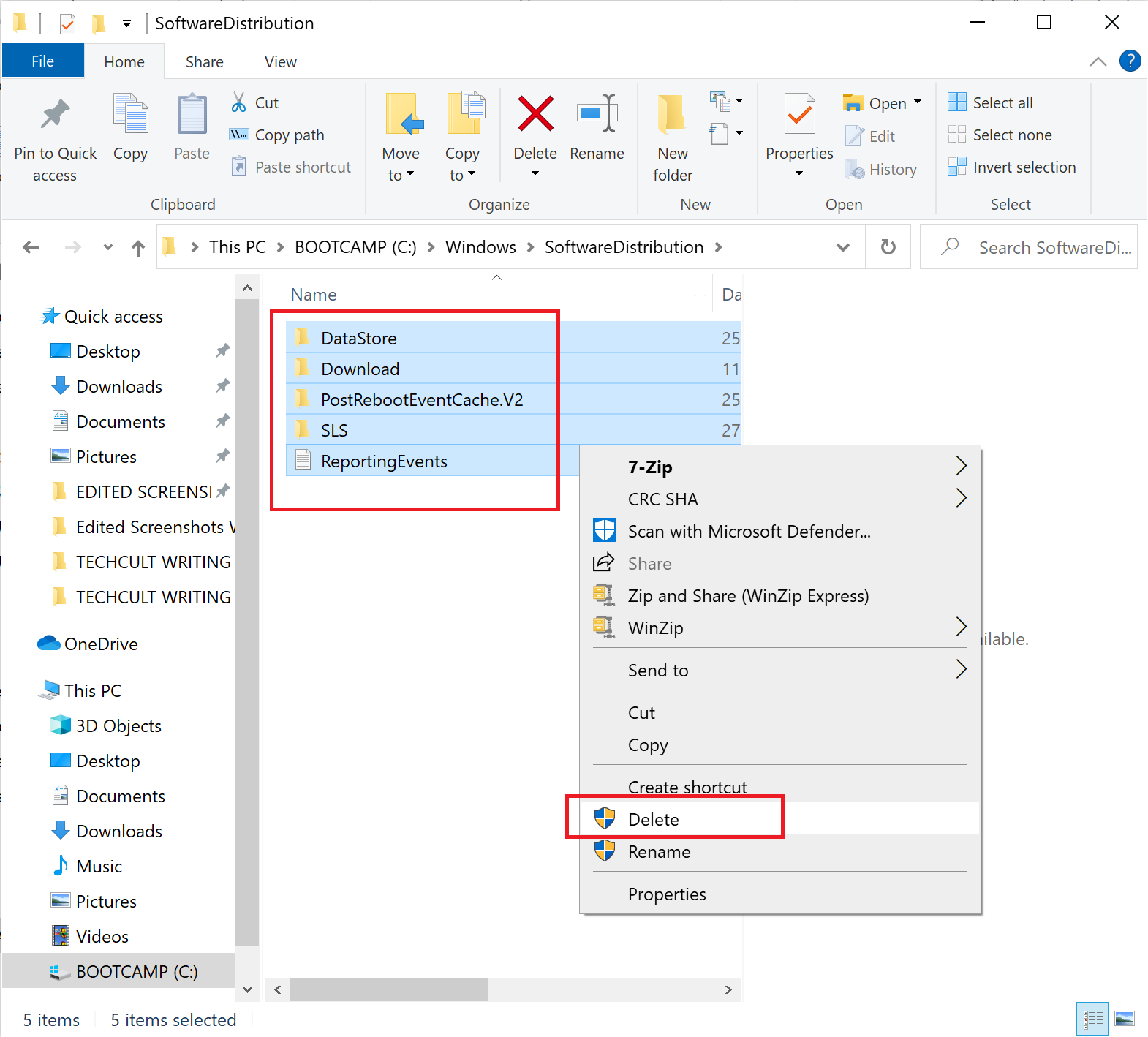 Haga clic con el botón derecho y seleccione Eliminar para eliminarlos |  Arreglar Windows 10 no se actualizará