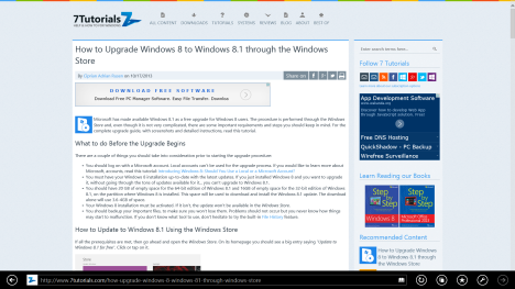 Internet Explorer 11, Windows 8.1, Vista de lectura