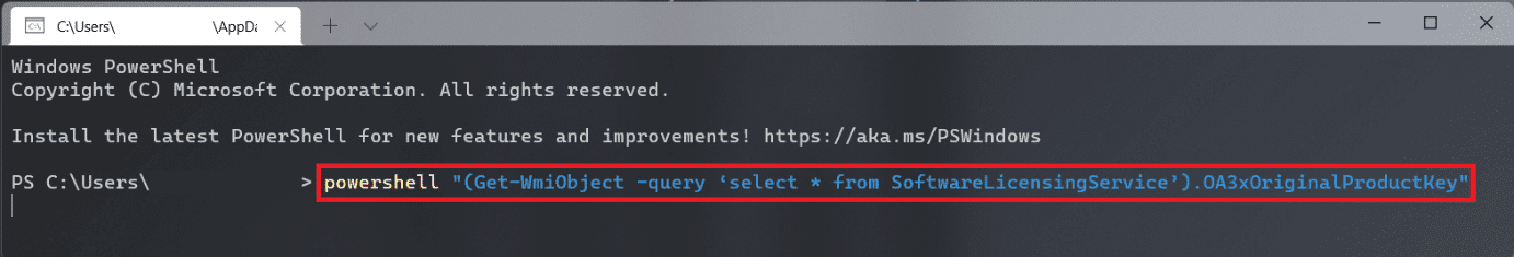 Windows PowerShell.  ¿Cómo encuentro la clave de producto en Windows 11?