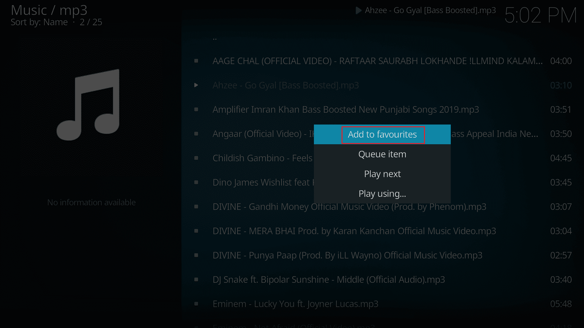 haga clic derecho en el archivo y seleccione agregar a favoritos en la aplicación kodi
