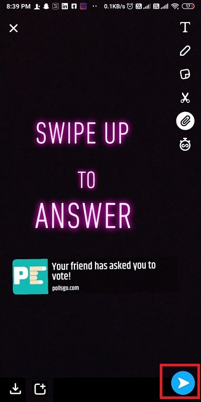 puedes publicar tu encuesta en tu historia de Snapchat,