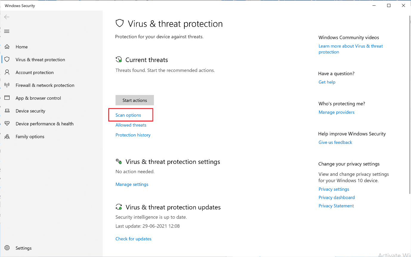Haga clic en Opciones de escaneo. Solucionar el error de la pantalla amarilla de la muerte en Windows 10